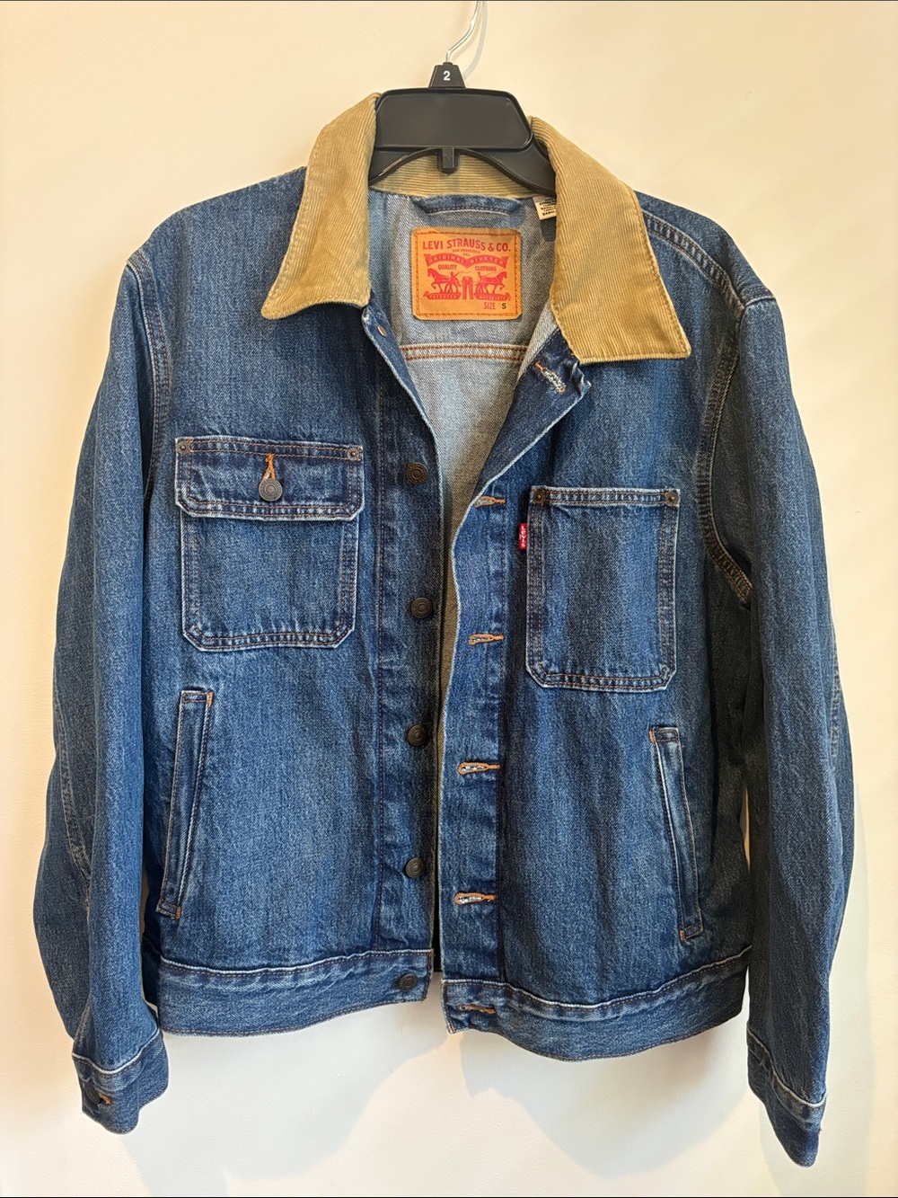 Levi's Blue Denim Jacket with Tan Corduroy Collar